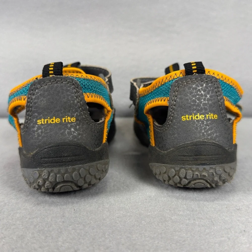Stride Rite 9.5 Closed Toe Water Sandals Grey Teal Orange Memory Foam Sporty